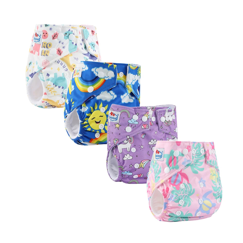 Babyland Reusable Cloth Diapers – 4-Pack Waterproof & Eco-Friendly for Sensitive Skin