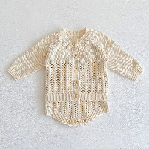 Autumn Winter Toddler Baby Girl Knitting Clothes Suit Floral Embroidery Cardigan+Jumpsuit Infant Baby Girls Knitted Clothing Set