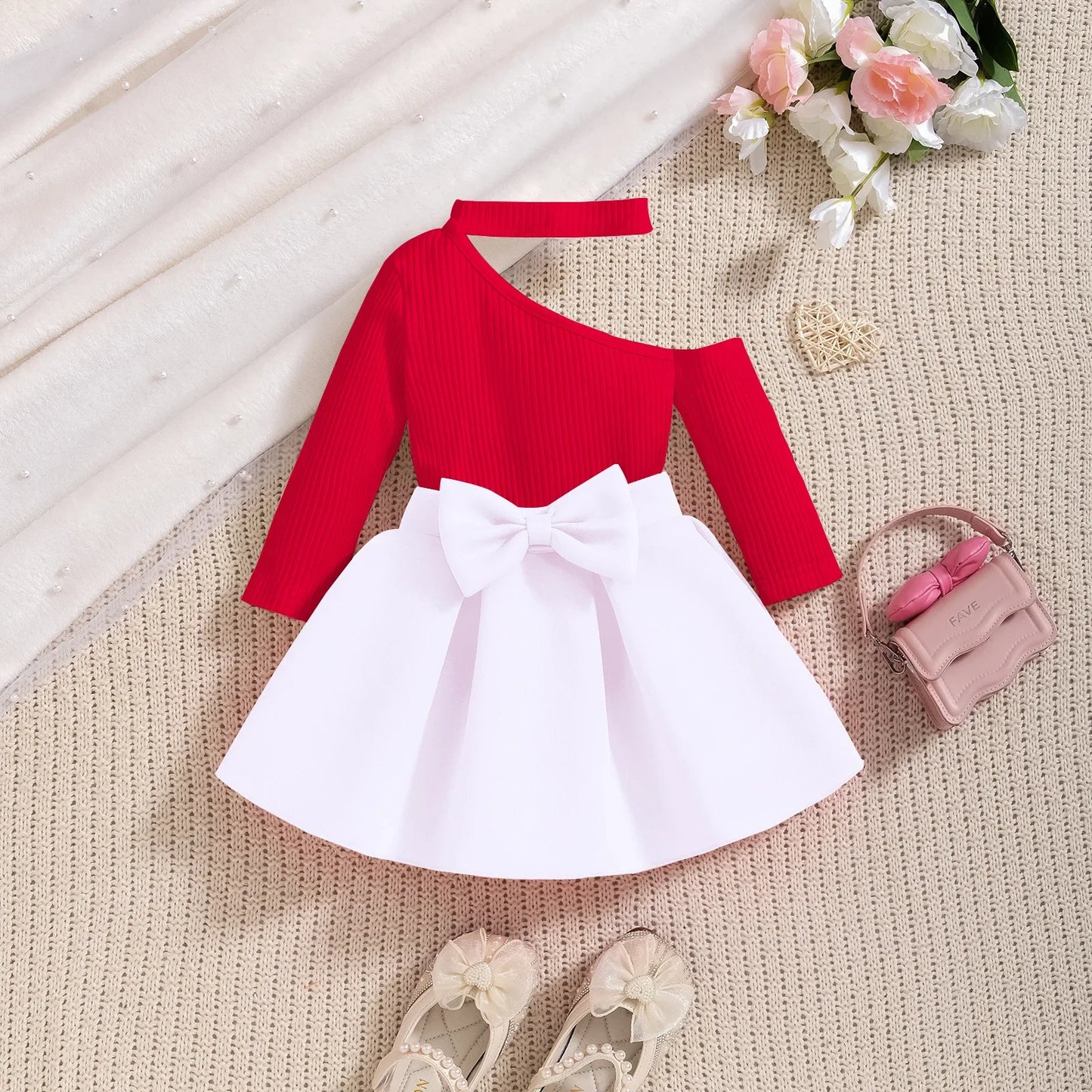 Toddler Girl 2PCS Summer Set – One-Shoulder T-Shirt & Skirt