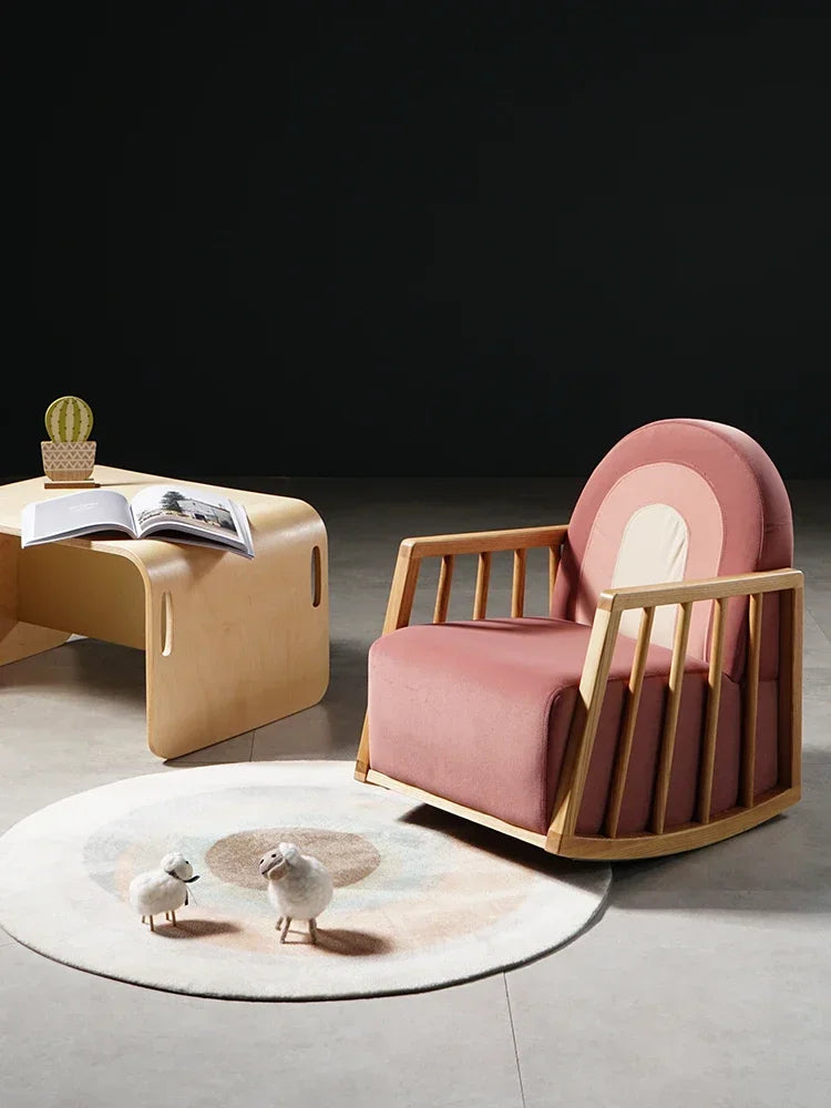 Nordic children's leisure rocking chair home living room baby solid wood sofa chair simple modern bedroom backrest chair