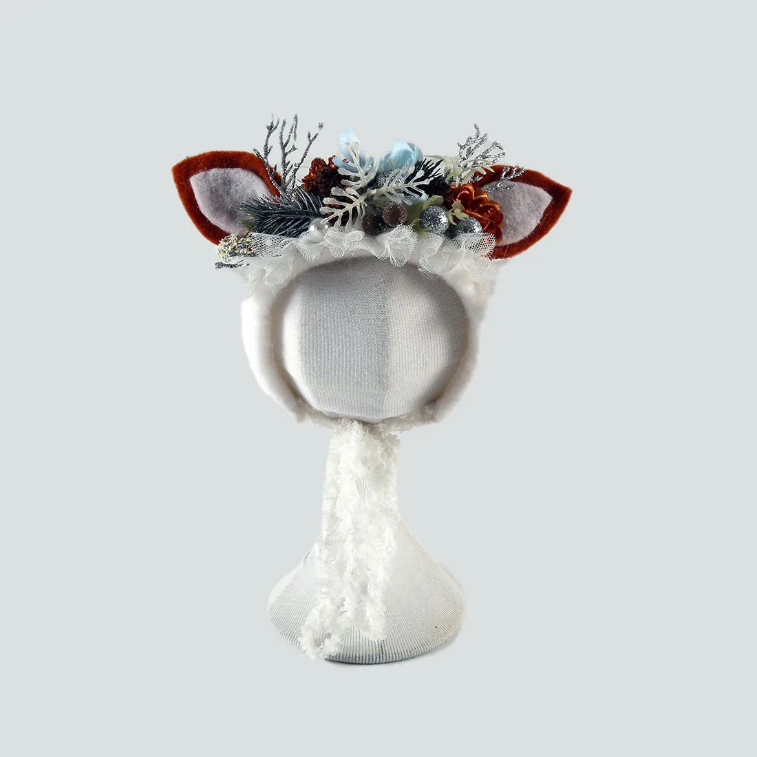 Cute Fox Flower Bonnet Newborn Wool Felt Photo Prop
