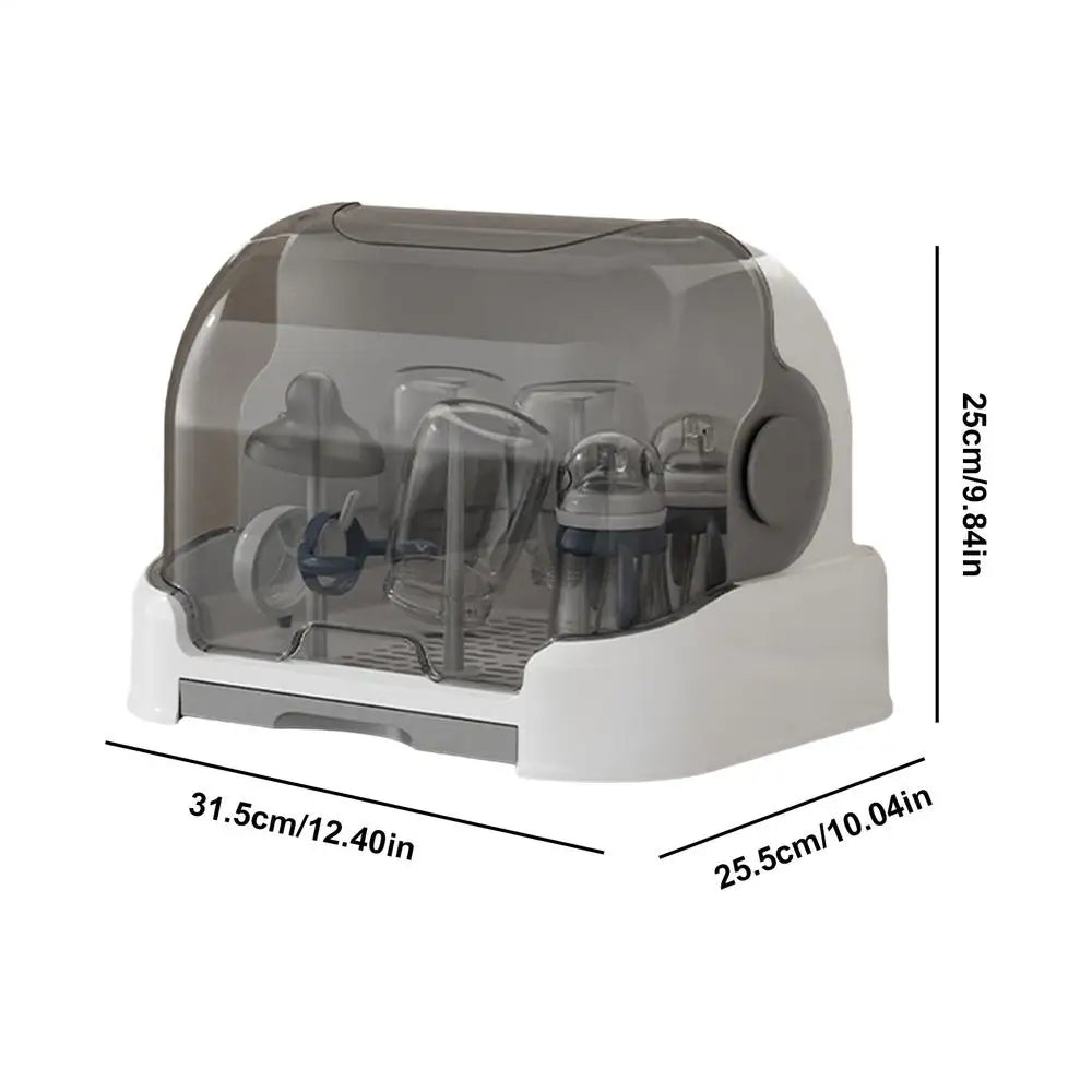Baby Bottle Drying Rack with Removable Drip Tray Dustproof Bottle Storage Box with Lid Countertop Drying Rack for Toddler Bottle