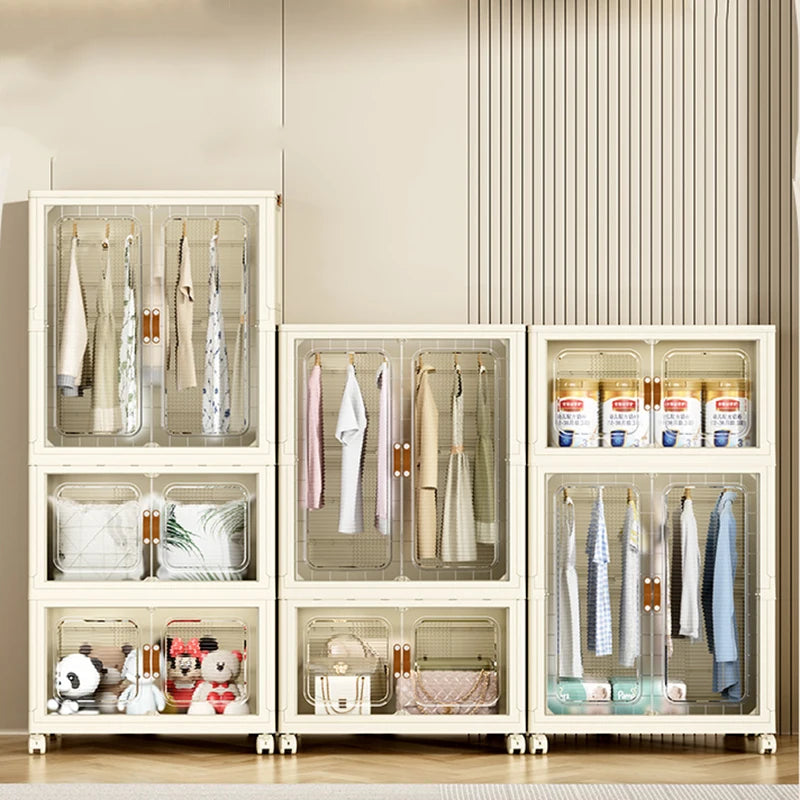Large Folding Box Installation-free Storage Closet Cabinet Children's Wardrobe Home Living Room Movable Capacity Organizer Bins