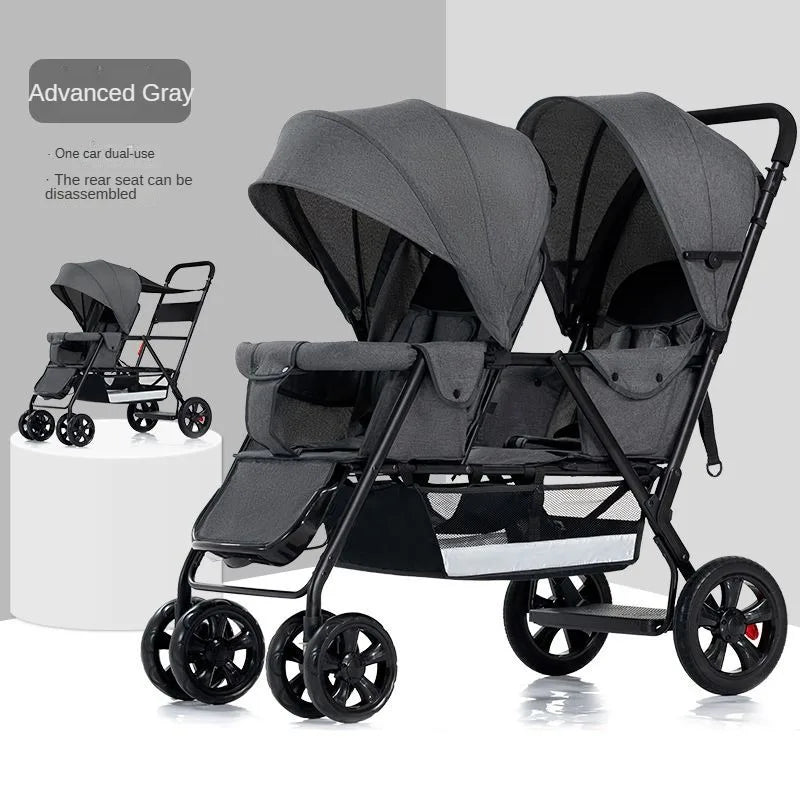 Twin Stroller Multifunctional Baby Stroller Lightweight Double Baby Stroller Foldable Two-way Double Stroller Four Wheel