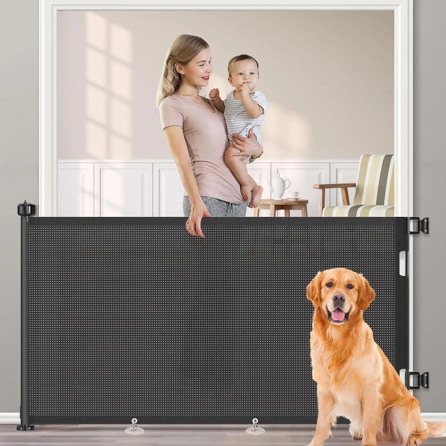 Retractable Baby Gate Punch-free Pets Stair Gate Dog Cat Stair Door Fence Childproof Net No-Drill Mesh  Kids Safety doorway