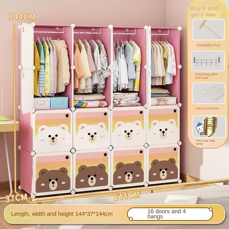 Children Dress Clothes Folding Cabinets Simplicity Cube Splice Storage Locker Foldable Fully Enclosed Wardrobe Bedroom Furniture