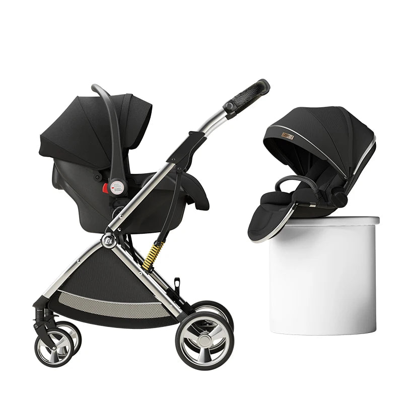 Luxurious Light High Landscape Baby Stroller Egg-shaped Seat for Newborn One Hand Recline Pushchair Pram Compact Size