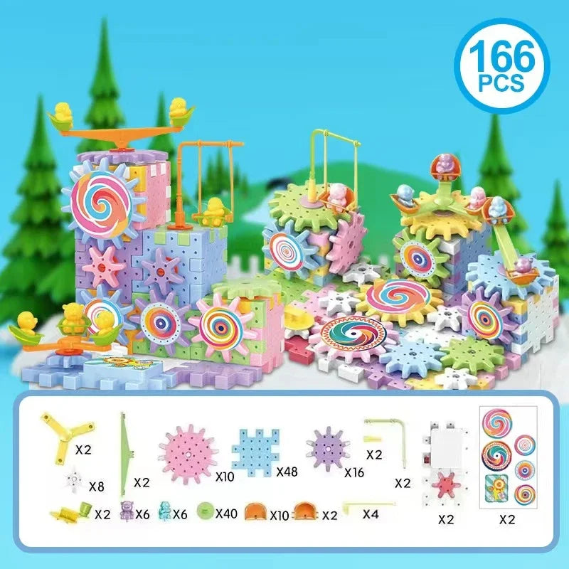 Electric Gears 3D Puzzle Model Building Kits Plastic Brick Blocks Educational Toys for Kids Children Gear Blocks Building Toys