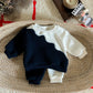 Baby Boy 2PCS Winter Set – Blue & White Fleece Top & Pants, 0–3Y