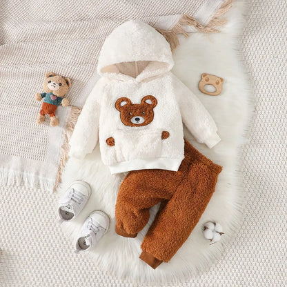 Baby Girl Winter 2PCS Set – Cute Little Bear Fur Travel Outfit