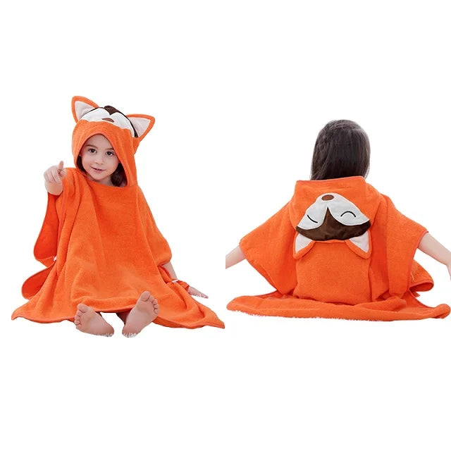MICHLEY Fox Cotton Kids Beach Towels Bath Towel Poncho Hooded Bathing Bathrobe Unisex Washcloth For Girls Boys Children 2-6T