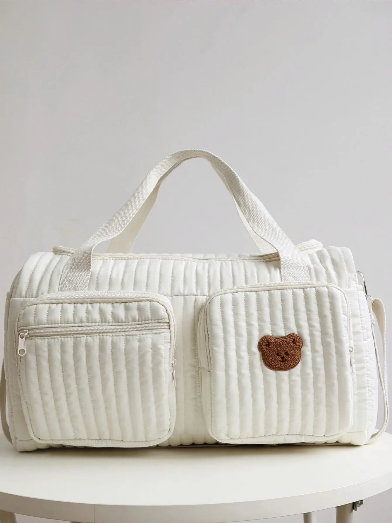 Cartoon Bear Diaper Bag – Quilted Tulip Maternity Tote with Shoulder Strap