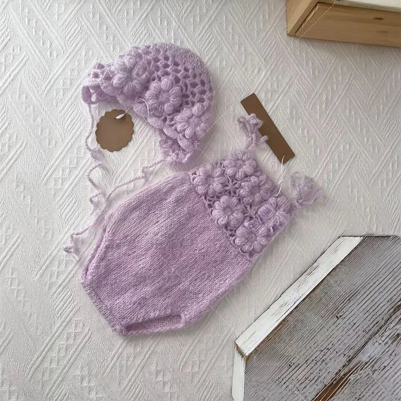 New-born Crochet Hat & Onesie Set – Handmade Photo Shoot Outfit