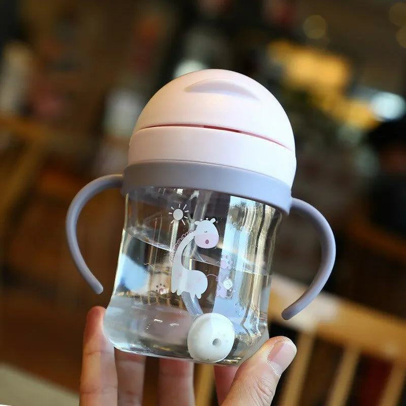 250ml Baby Drinking & Feeding Bottle – Wide Handle with Pink Straw