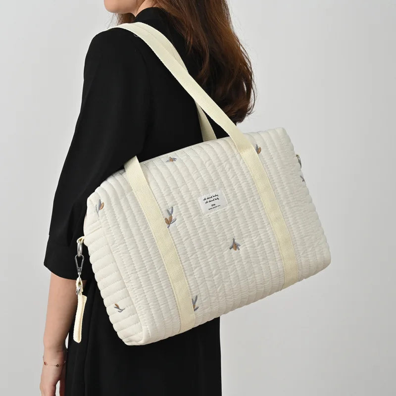 Cotton Diaper Bag – Embroidered Floral Maternity Shoulder Tote