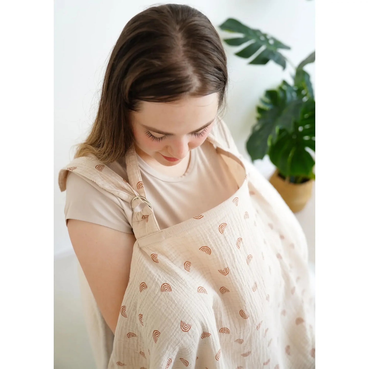 Muslin Nursing Covers for Breastfeeding, Privacy Breast Feeding Cover with Arch Neckline for Mom and Baby Nursing Apron