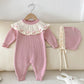 2025 New Autumn Children Clothes Infant Baby Girls Long Sleeved Splicing Knitted Jumpsuit Newborn Baby Knitted Bodysuits+Hat