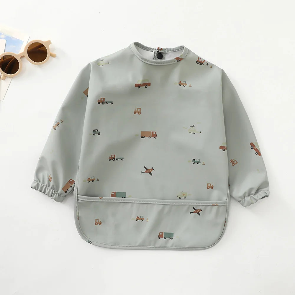 Erduo Newborn Baby Waterproof Feeding Baby Soft Cloth Fabric Bibs Infant Apron Long Sleeve School Food Bib Eating Accessories