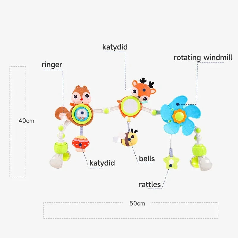 Baby Play Arch Crib Toy Stroller Hanging Toys, 0-12 Month Newborn Bed Winding Toys for Sensory Development Baby Car Seat Toys