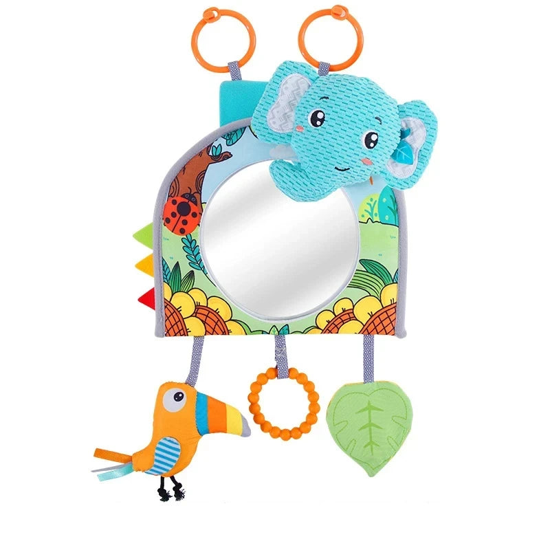 Baby Car Mirror Back Seat Rear View Mirror Cartoon Animal Plush Toys For Baby Rear Facing 6 12 Months Infant Travel Sensory Toys