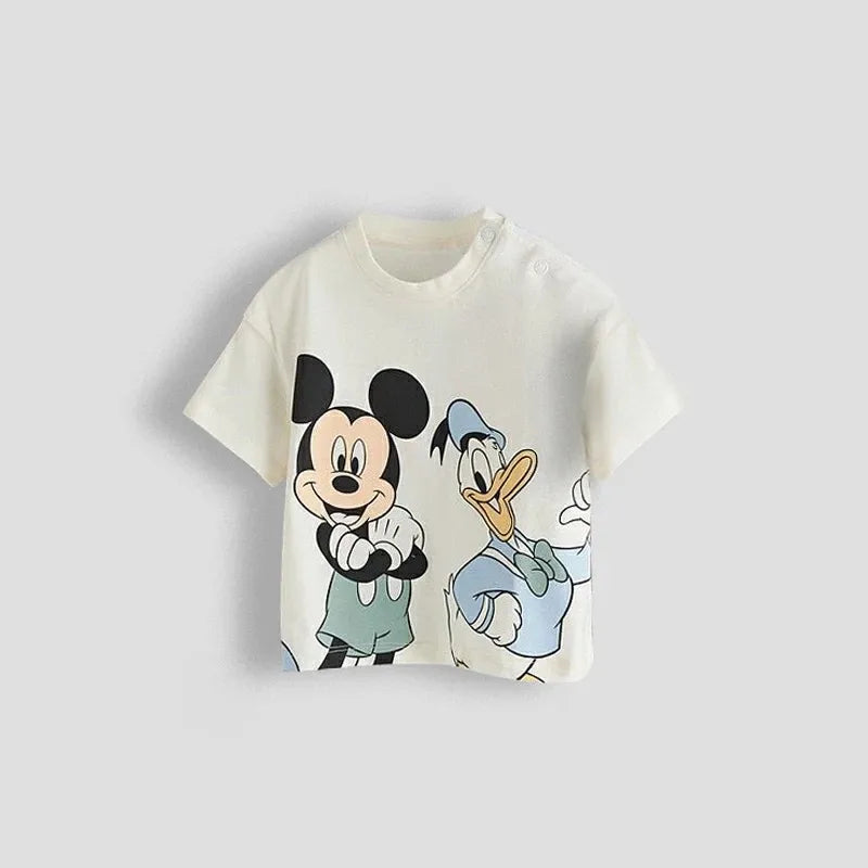 Mickey Tees Disney 2024 New Clothes For Boys And Girls Fashion Casual Loose Thin Round Neck Base Shirt Kids Short Sleeve Tees