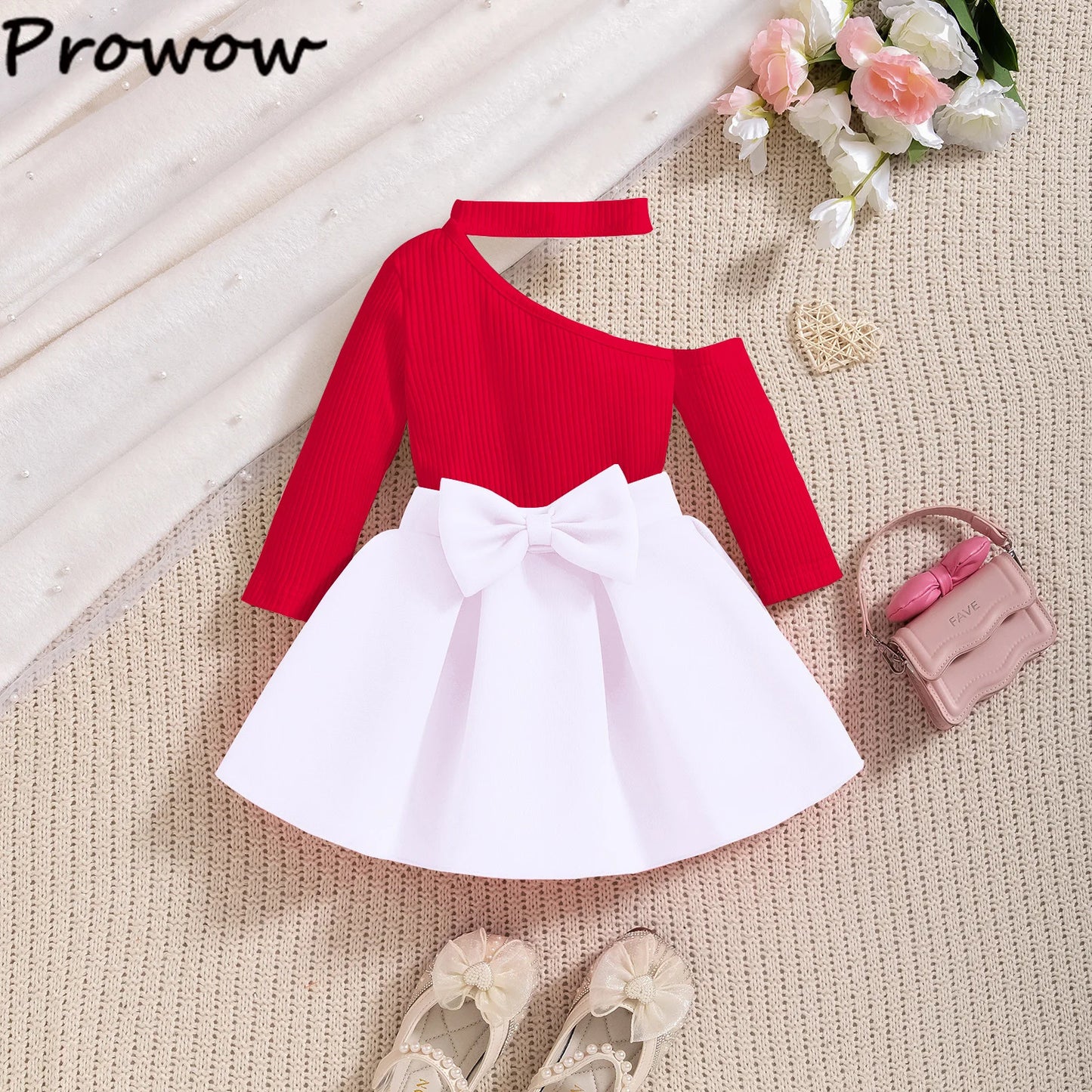 Toddler Girl 2PCS Summer Set – One-Shoulder T-Shirt & Skirt