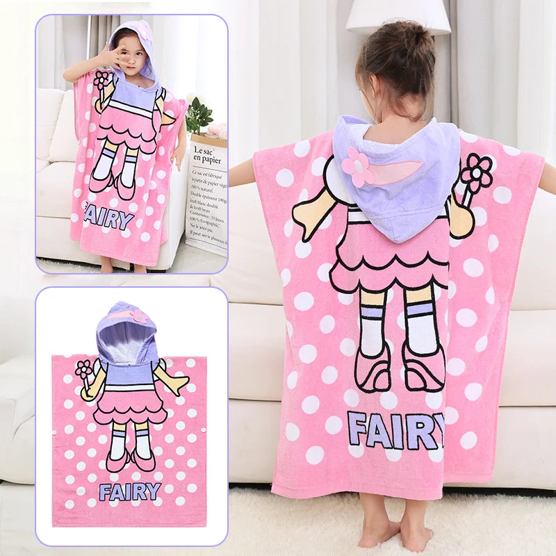 Kids Poncho Towels Hooded Bathrobe - Cotton Absorbent for Baby Shower, Height 80-170cm Boys Girls Children Cartoon Swim Bathing