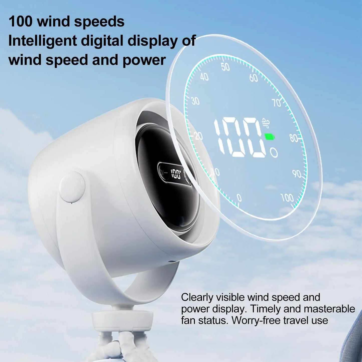 Flexible Octopus Stroller Fan 10000mAh USB Rechargeable Fan with LED Night Light 3-Speed Cooling Fan for Crib/Car Seat/Treadmill