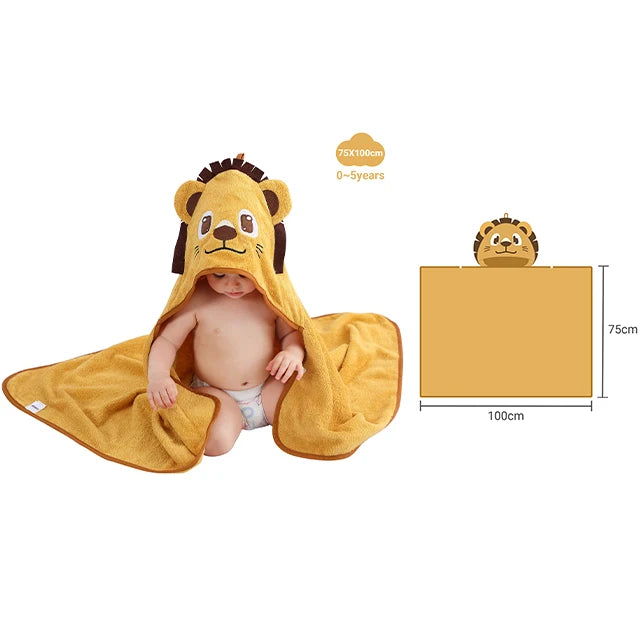 MICHLEY Lion Bamboo Baby Bath Towel Hooded Newborn Cute Cartoon Toddler Infant Bathrobe Shower Unisex For Kids Girls Boys 0-5T