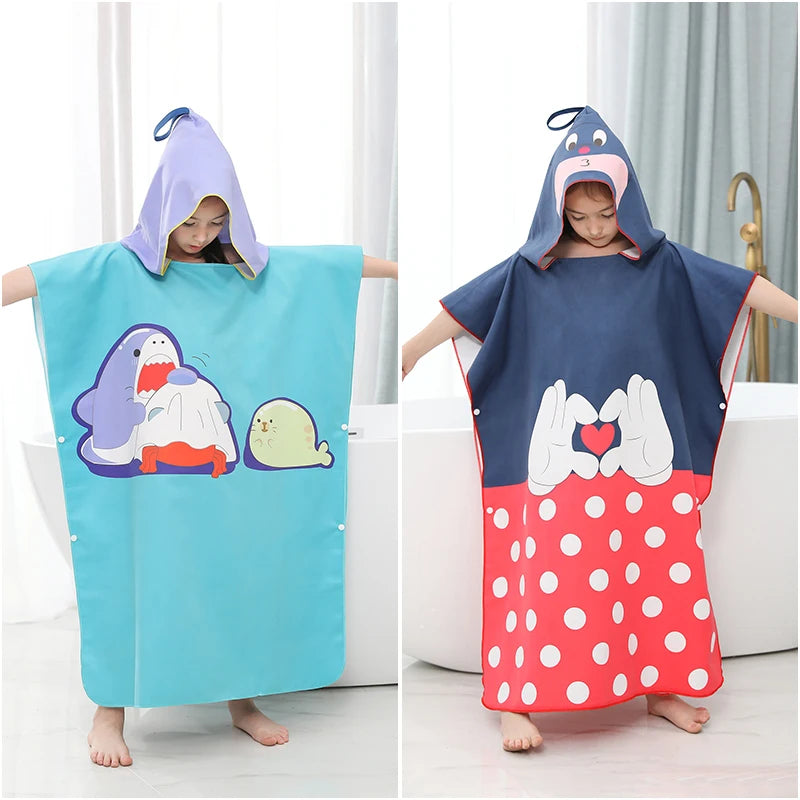 Kids Beach Poncho Towels Quick-Dry Absorbent for Baby Shower, Children's Hooded Bathrobe for Boys Girls Wearable Swim Bath Towel