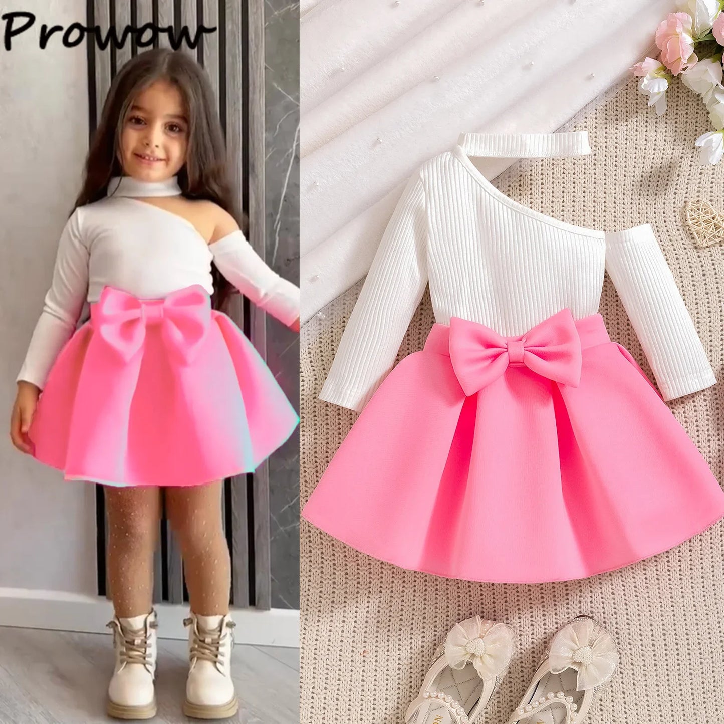 Toddler Girl 2PCS Summer Set – One-Shoulder T-Shirt & Skirt