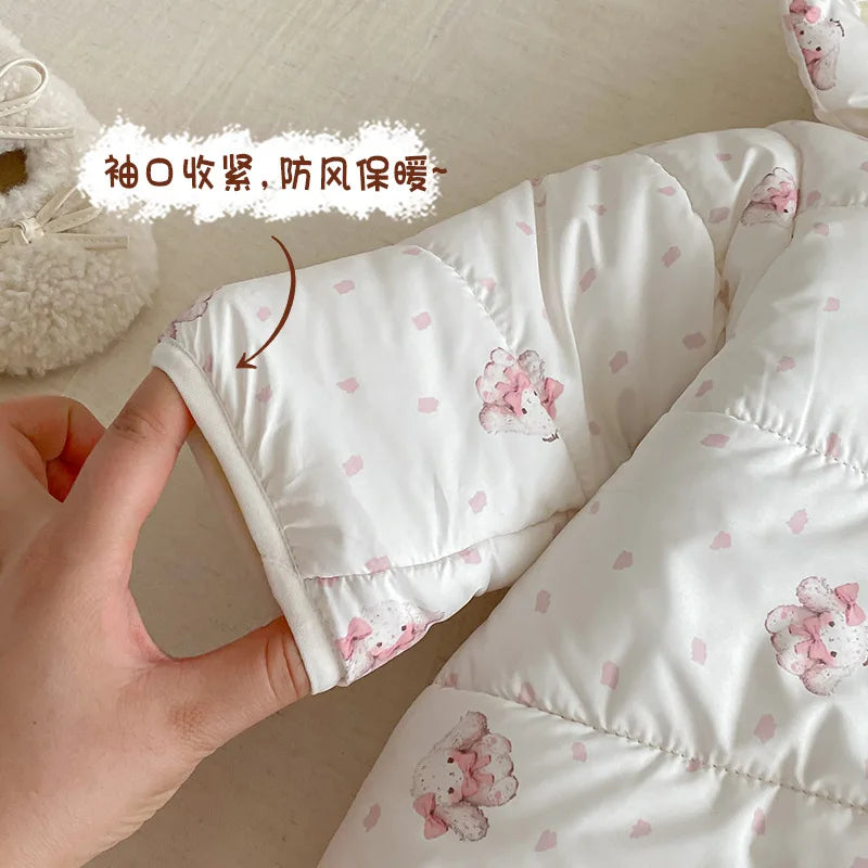 Baby Teddy Bear Jumpsuit 2025 New Winter Baby Super Cute Hooded Crawling Suit Newborn Cartoon Cotton Jacket