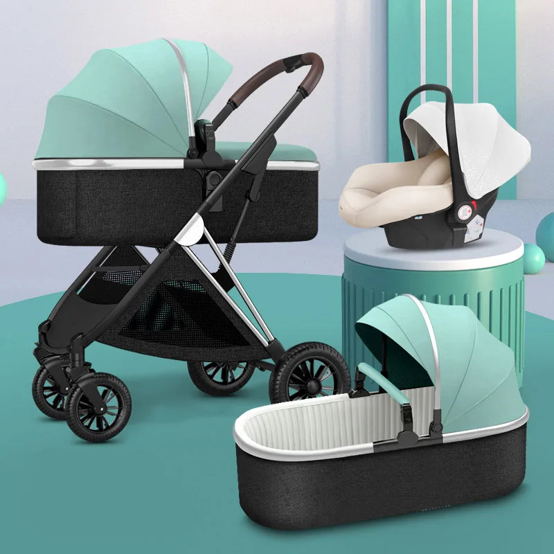 BETSOCCI Baby Stroller Four Wheel Trolley 2 in 1/ 3 in 1 High Landscape Folding Portable Trolley Two Way