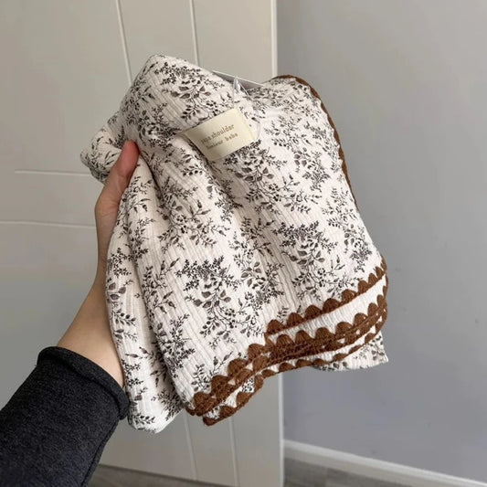 Floral Muslin Swaddle Blanket Baby Bath Towel Wrap Muslin Swaddle Blankets Newborn Muslin Blankets Soft Waxy Blanket