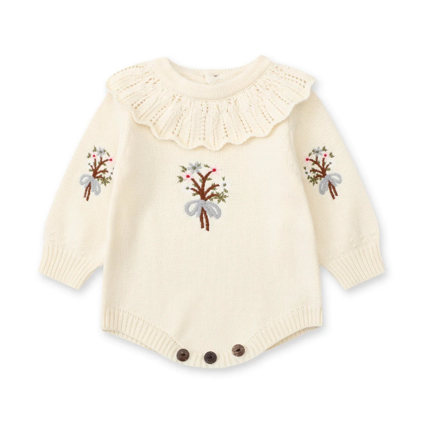 Combinaison bébé fille automne, barboteuse tricotée, broderie à volants, vêtements de nouveau-né, combinaison bébé fille