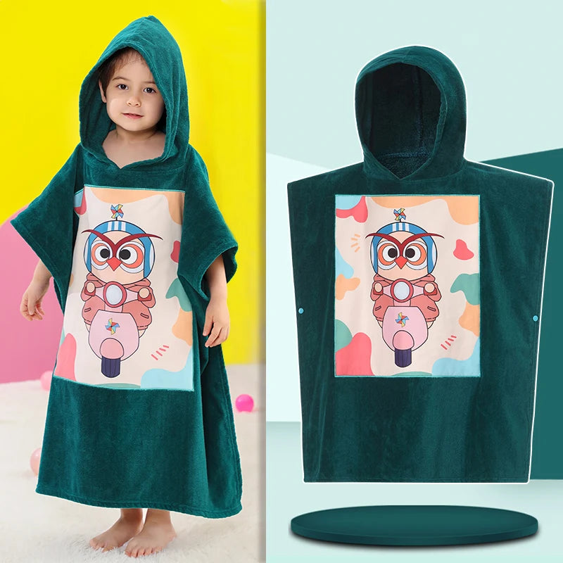 Kids Poncho Towels Hooded Bathrobe - Cotton Absorbent for Baby Shower, Height 80-170cm Boys Girls Children Cartoon Swim Bathing
