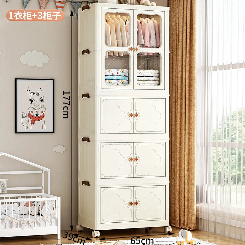 Children's Wardrobe, Bedroom, Home Storage Cabinet, Baby Storage Bin, Toy Clothing Storage Box Plastic Folding Organizer Cabinet