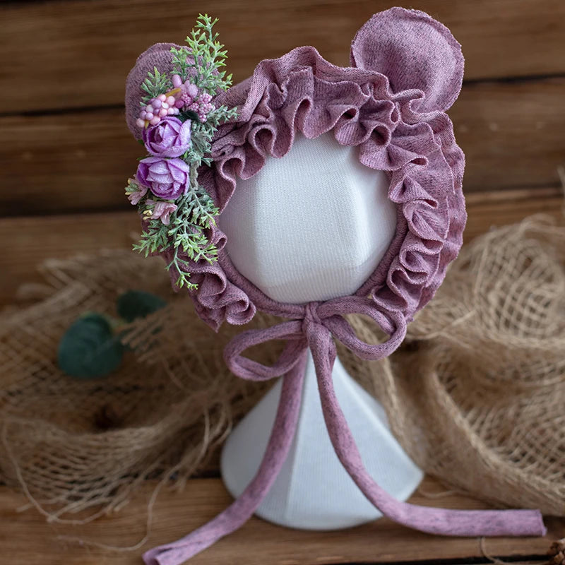 Cute Fox Flower Bonnet Newborn Wool Felt Photo Prop