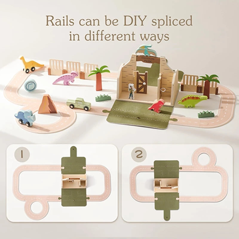 Dinosaur Train Set for Kids Toy Train Set Tracks for Toddlers  Portable Montessori Education Toys Track Set 19PCS Newbaby's Gift