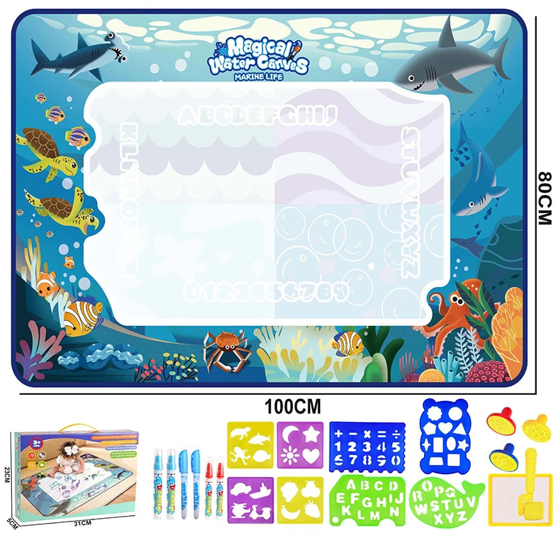 100x80CM Magic Water Drawing Mat Coloring Doodle With Reusable Magic Pens Montessori Painting Board Educational Toys Kids Gifts