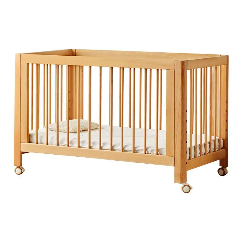 Adjustable Beechwood Baby Crib Convertible Bedside Sleeper with Guardrail Wheels Baby Bassinet Nest Bed Child Sleep with Wheels