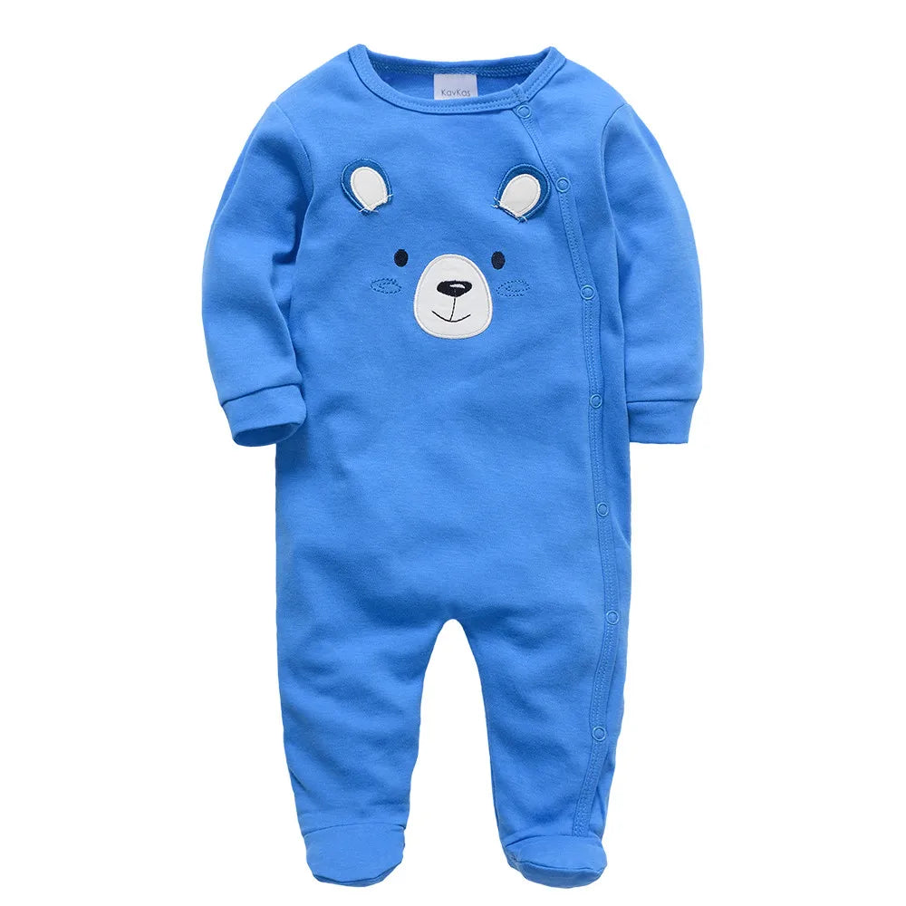Kavkas 3 Pcs/lot Baby Boy Rompers 0-12M 100% Cotton Newborn Long Sleeve Clothes Cartoon Print Girls Items