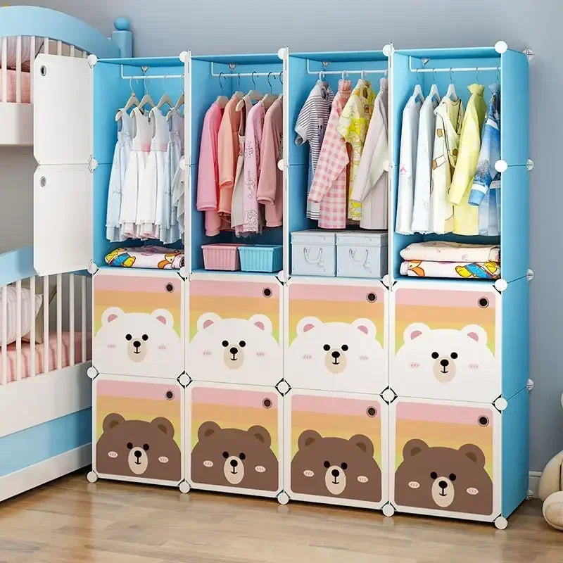 Children Dress Clothes Folding Cabinets Simplicity Cube Splice Storage Locker Foldable Fully Enclosed Wardrobe Bedroom Furniture