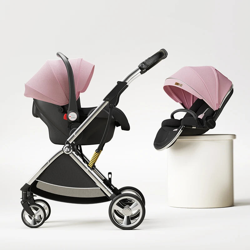 Luxurious Light High Landscape Baby Stroller Egg-shaped Seat for Newborn One Hand Recline Pushchair Pram Compact Size
