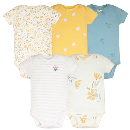 5-Piece Newborn Bodysuit Set – Cotton Short Sleeve Jumpsuits (0–24M)