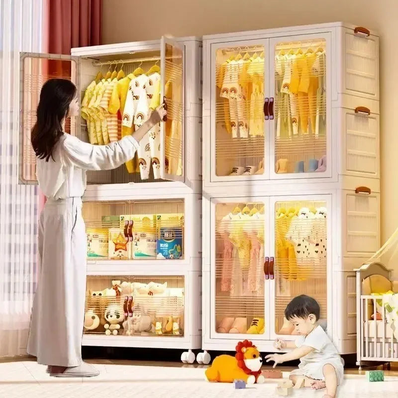 Baby’s Bedroom Closets Wardrobe Clothes Folding Bins Transparent Visual Cabinets Stable Load-bearing Clothes Organizer Rack