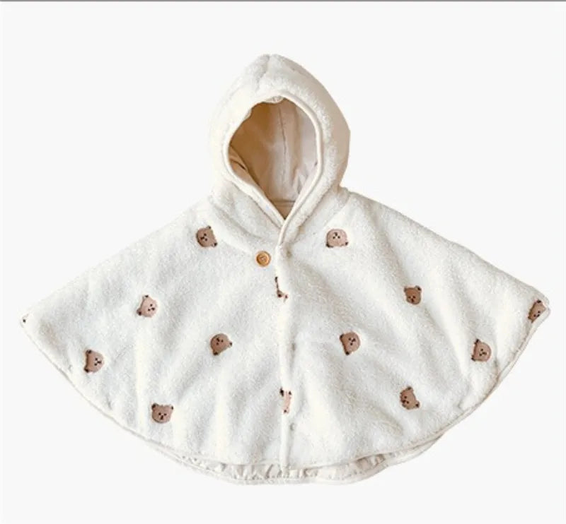 2023 Winter Baby Hooded Cloak Baby Girl Coat Infant Outfit Windproof Coral Velvet Blankets for Newborn Embroidered Baby Clothes