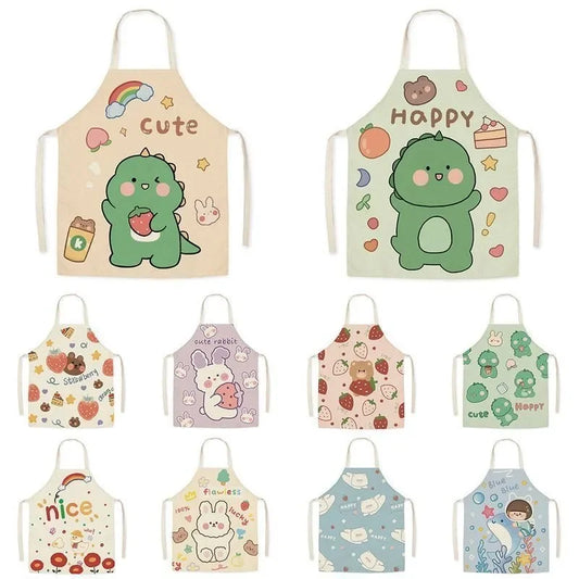 Cute little dinosaur bear rabbit pattern apron home linen children's cleaning apron kitchen cooking baking bib