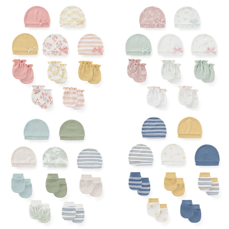 Unisex Cotton Newborn Baby Hat and Gloves Set 10Pieces