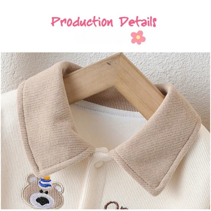 Unisex Baby Polo Collar Romper for Spring & Autumn Boys & Girls Cute Bear Head & Letter Jumpsuit Halloween Long-Sleeve Bodysuit